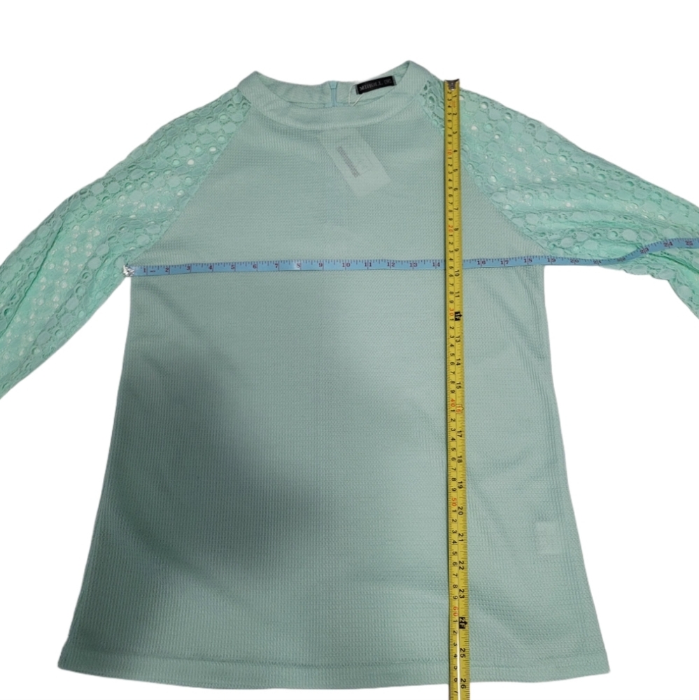 NWT  Miholl   Women's M   Waffle Knit   Top   Aqua Green - Picture 5 of 15
